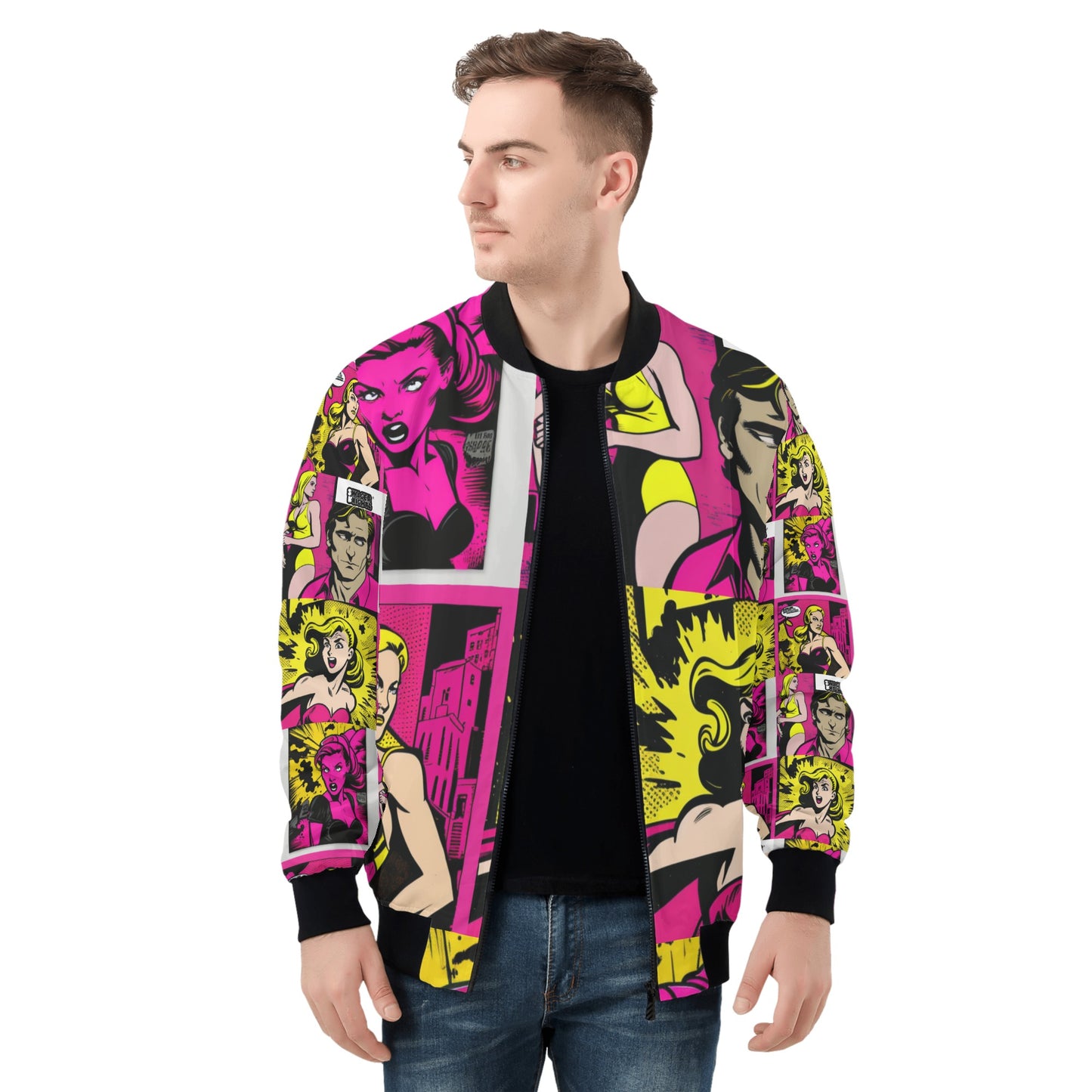 Mens All Over Print Zip Bomber Jacket