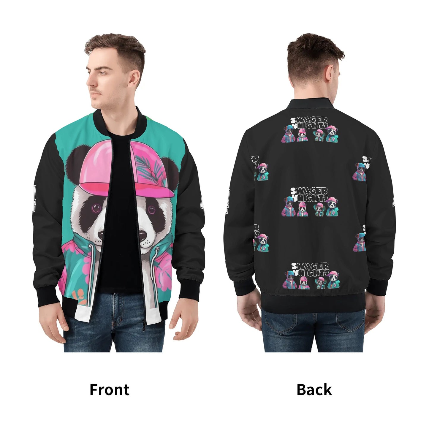 Swager Knightz Panda Love Mens All Over Print Zip Bomber Jacket