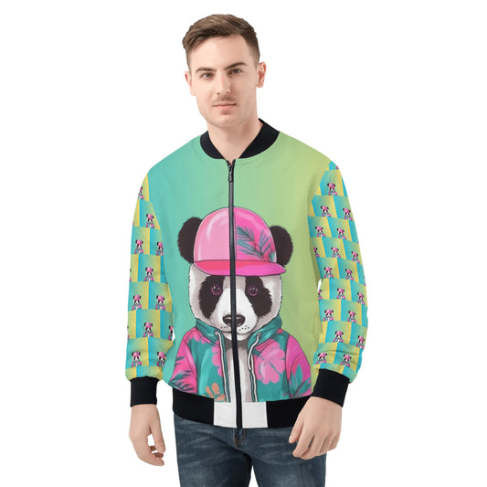 Panda Pauly Mens All Over Print Zip Bomber Jacket