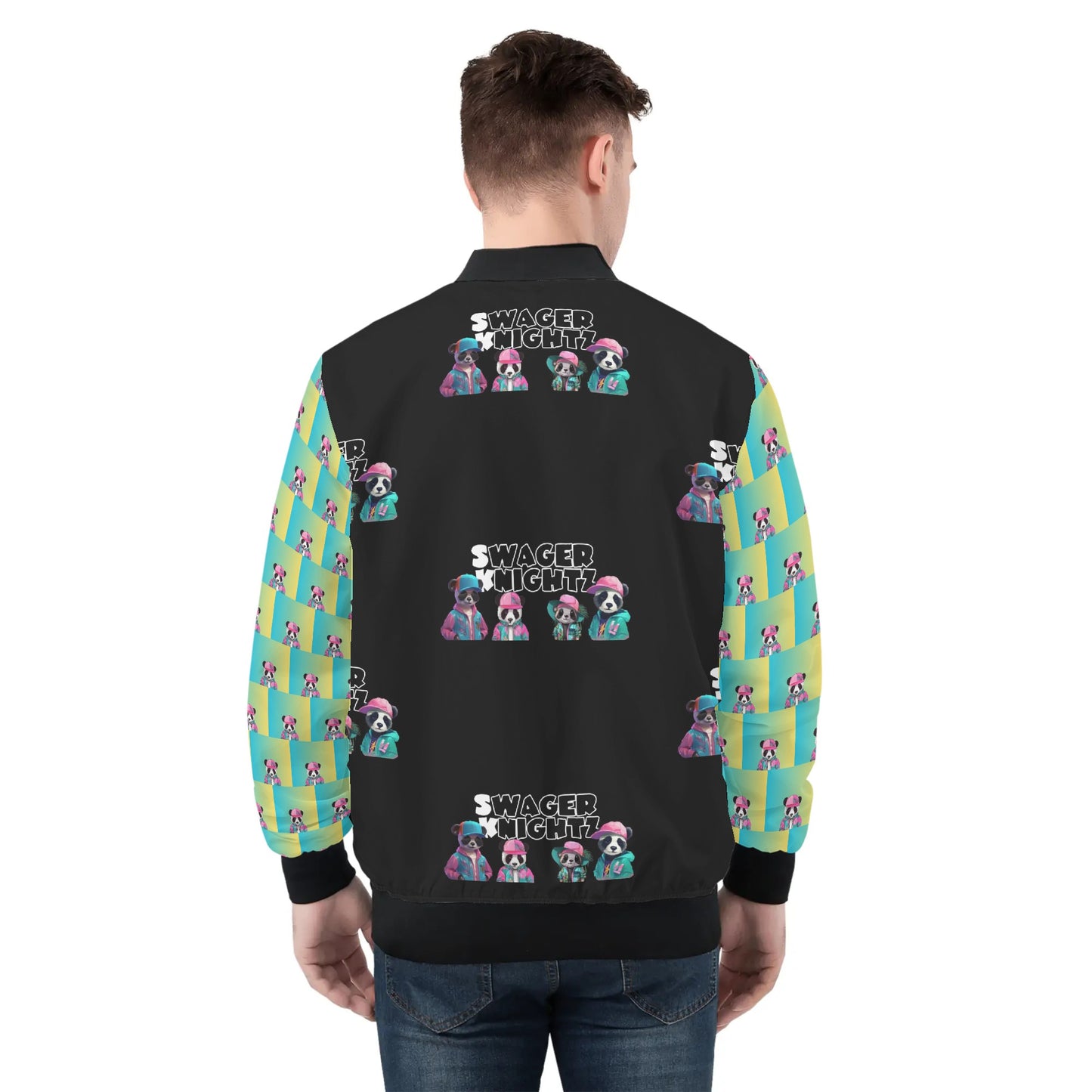 Panda Pauly Mens All Over Print Zip Bomber Jacket