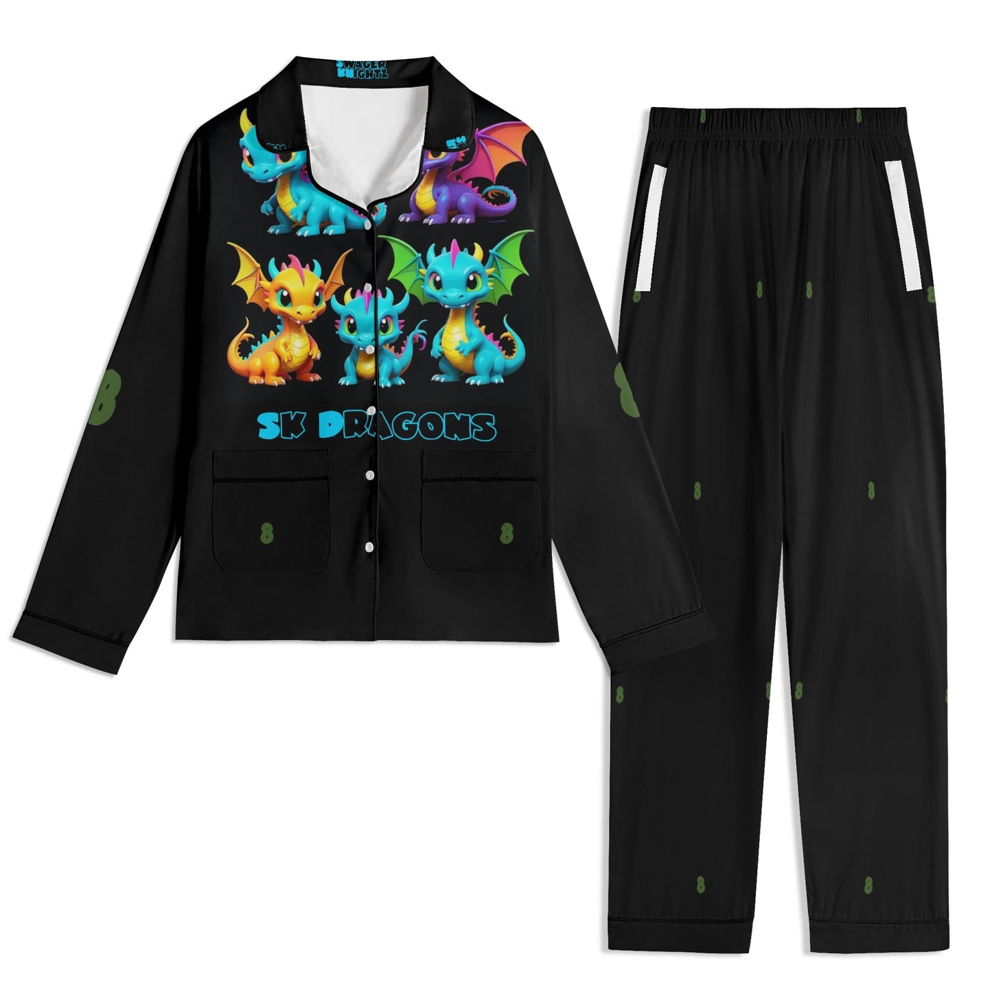 Sk Dragons Unisex Long Sleeve Adult Nightwear Pajama Set