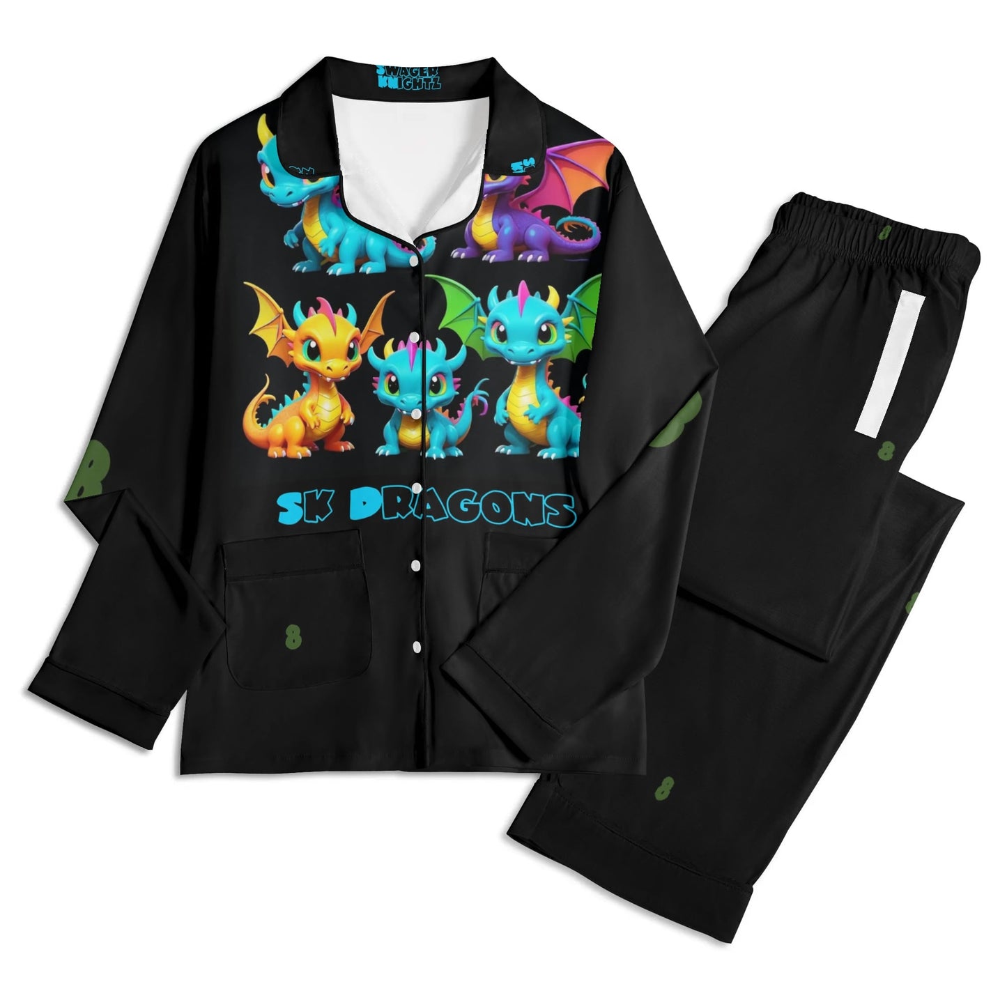 Sk Dragons Unisex Long Sleeve Adult Nightwear Pajama Set