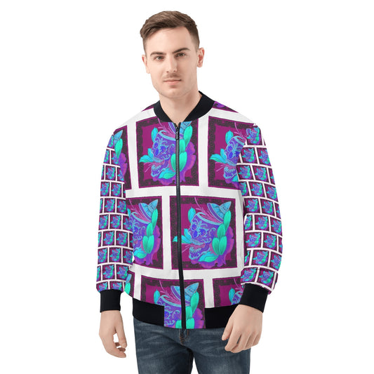 Lucky Skulls Mens All Over Print Zip Bomber Jacket