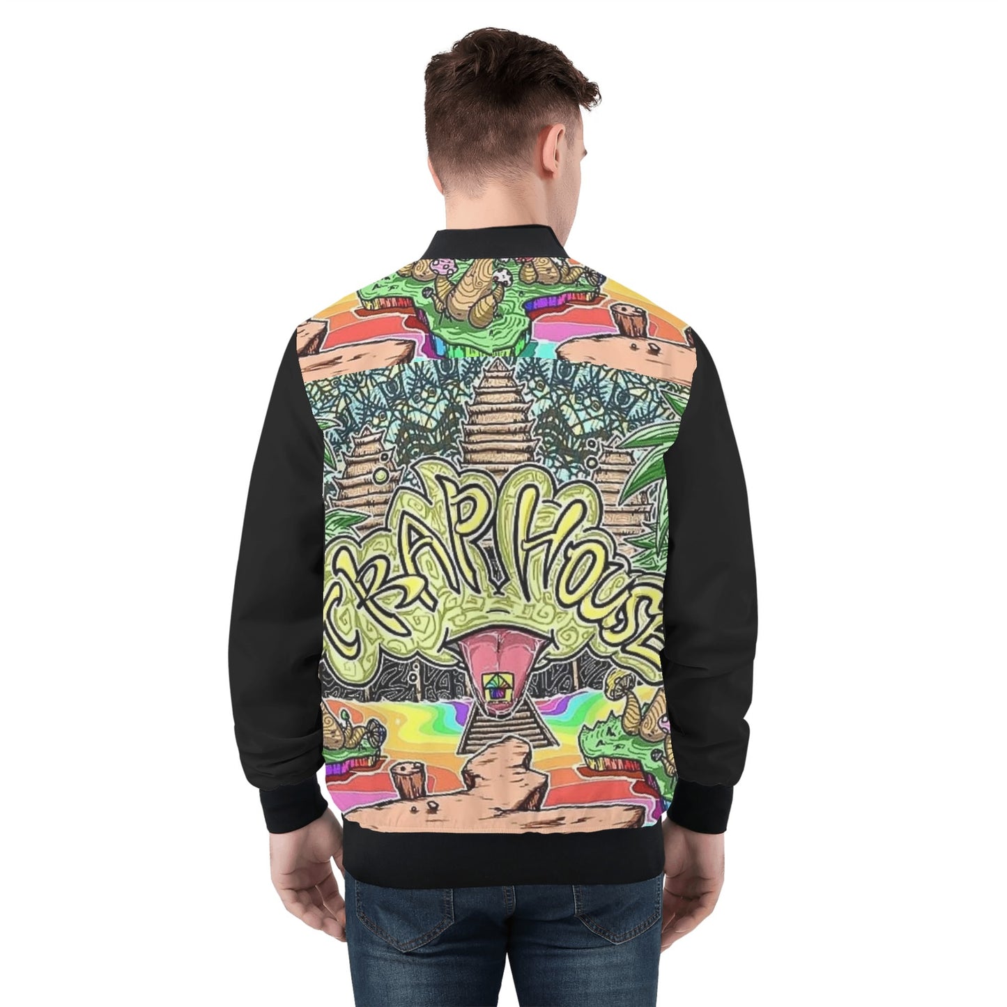 Trap House Mens All Over Print Zip Bomber Jacket