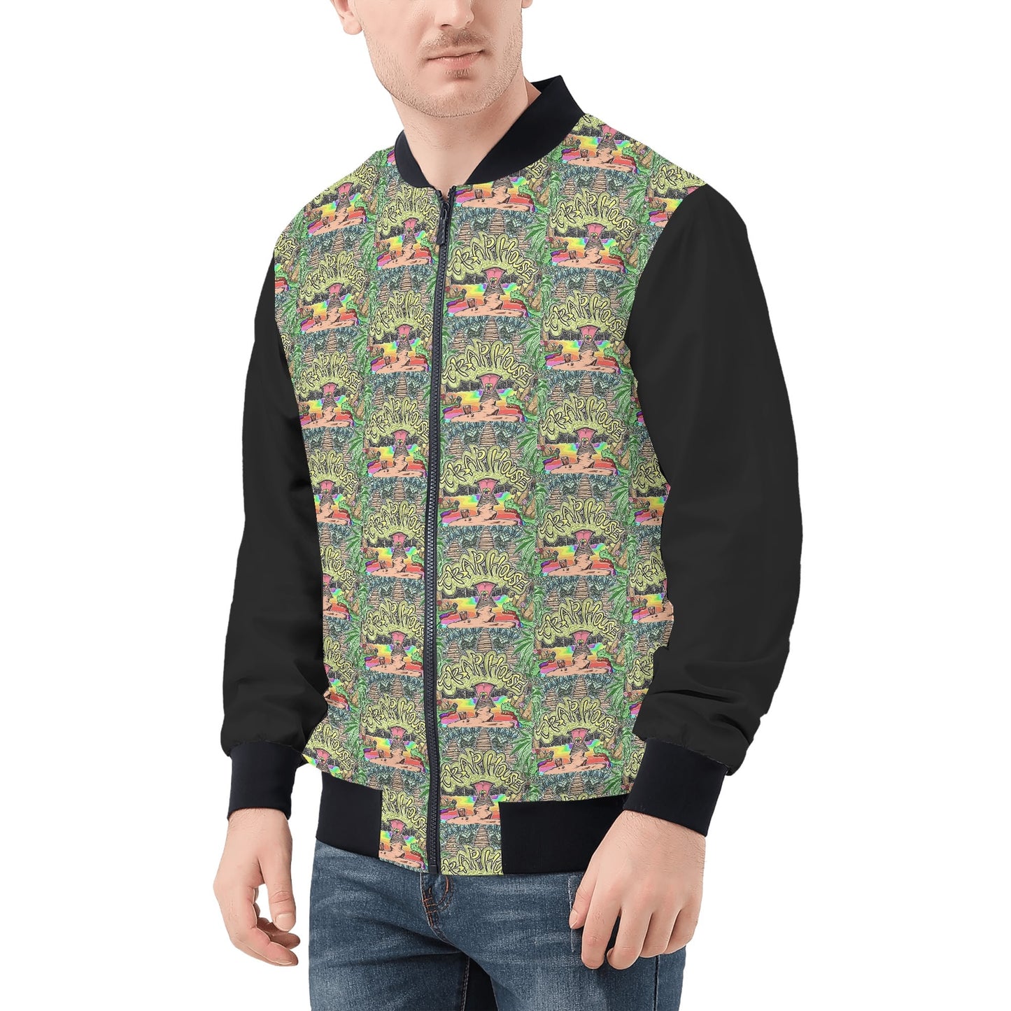 Trap House Mens All Over Print Zip Bomber Jacket