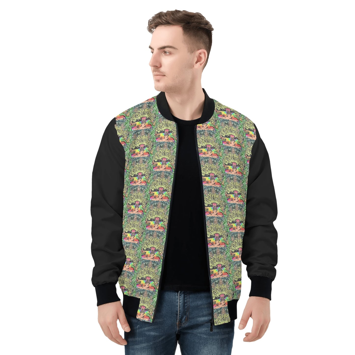 Trap House Mens All Over Print Zip Bomber Jacket