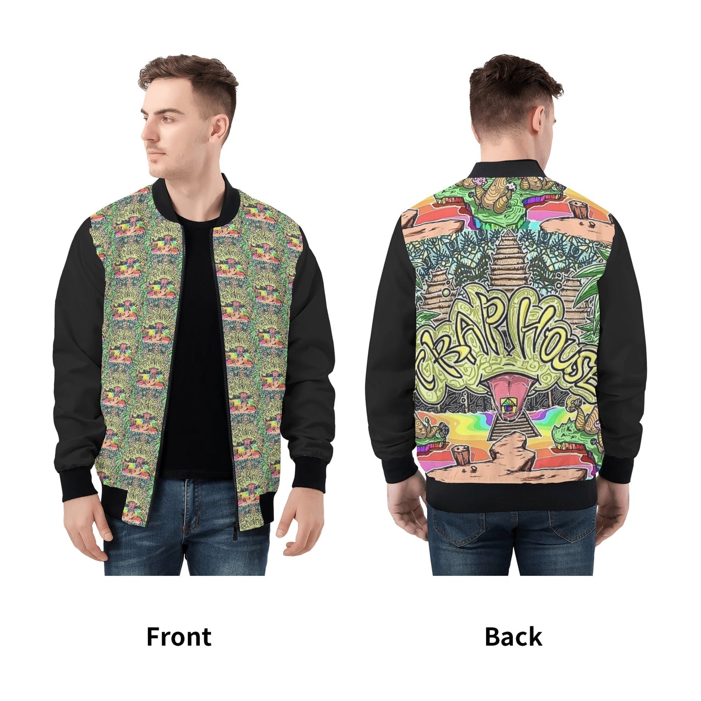 Trap House Mens All Over Print Zip Bomber Jacket