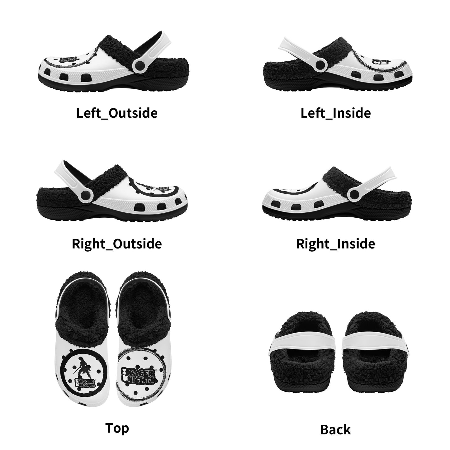 Blk & White Fur Lined Garden Slippers