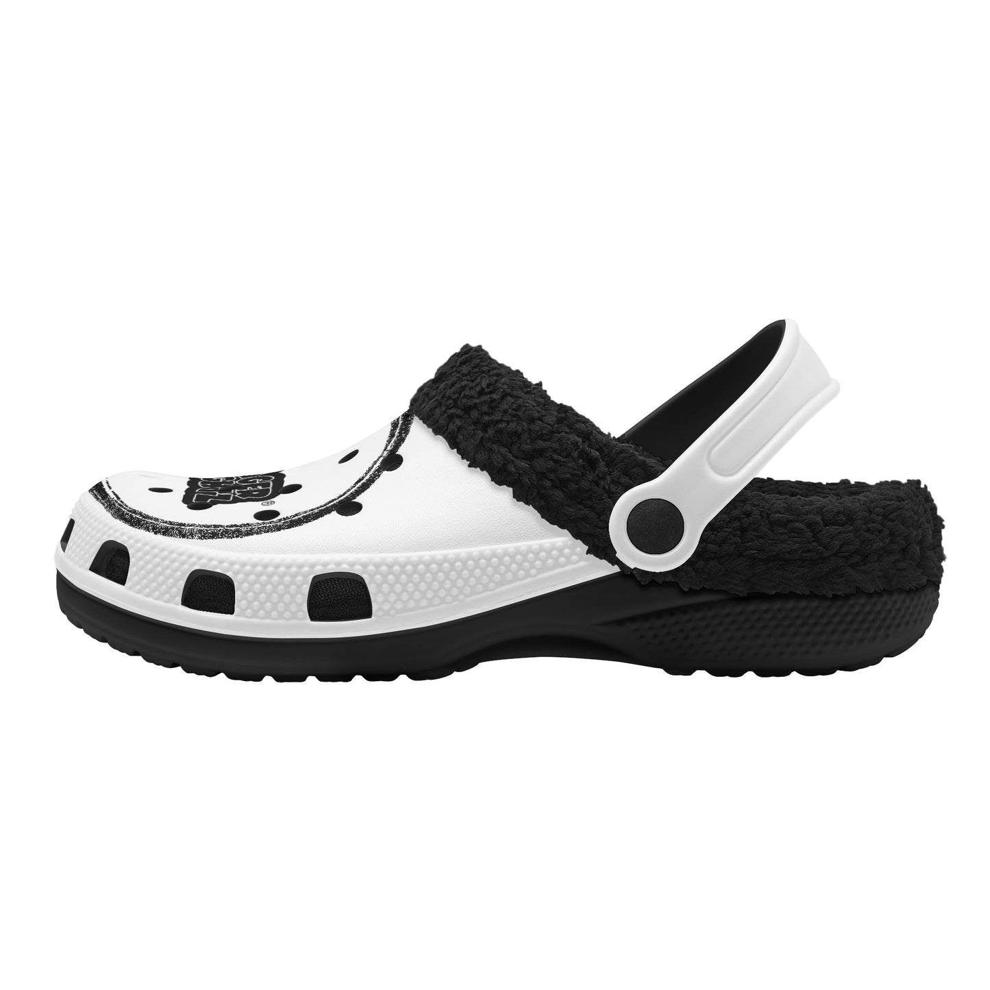 Blk & White Fur Lined Garden Slippers
