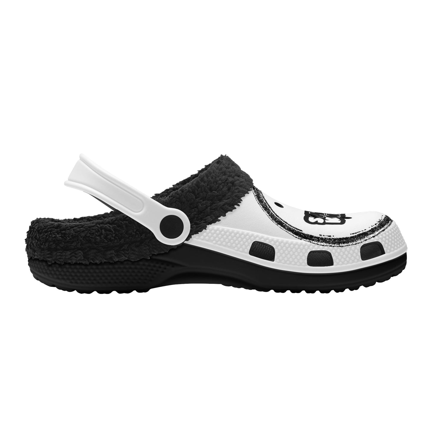 Blk & White Fur Lined Garden Slippers