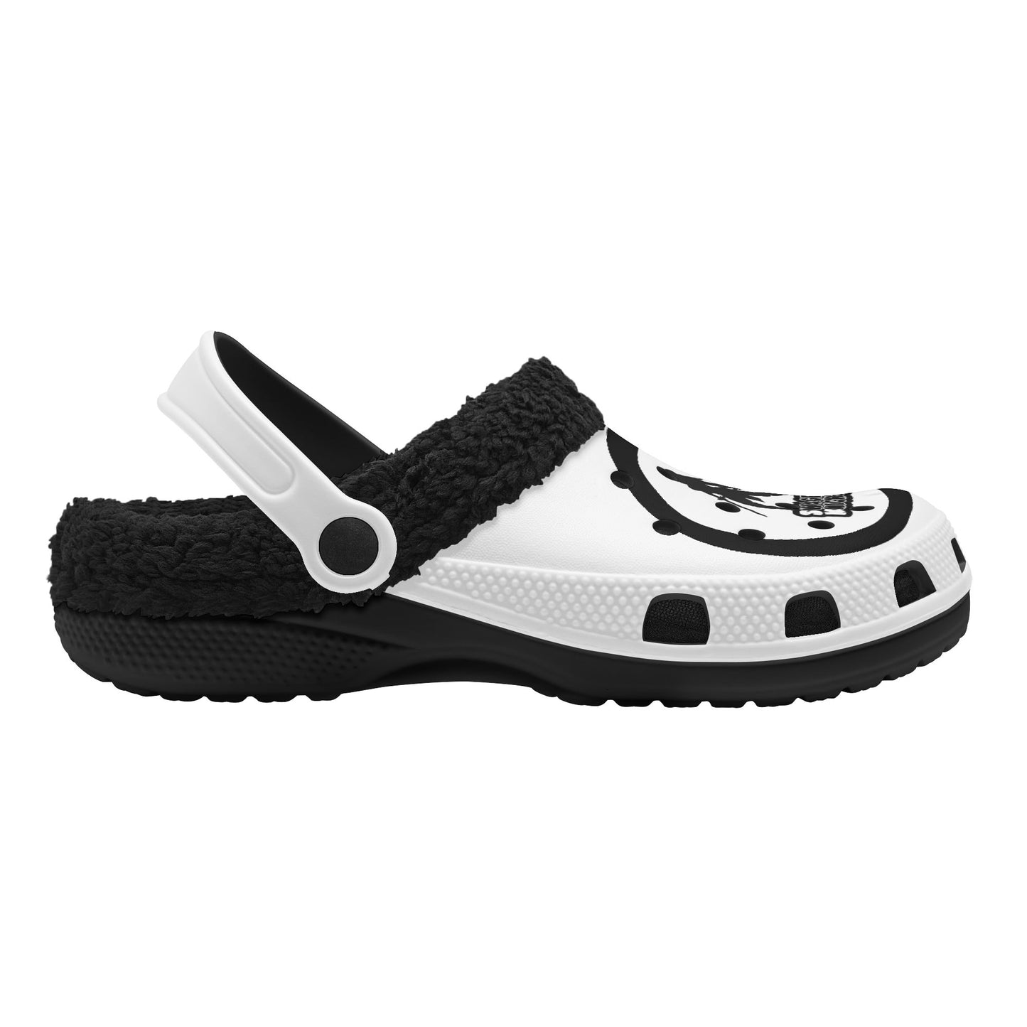 Blk & White Fur Lined Garden Slippers