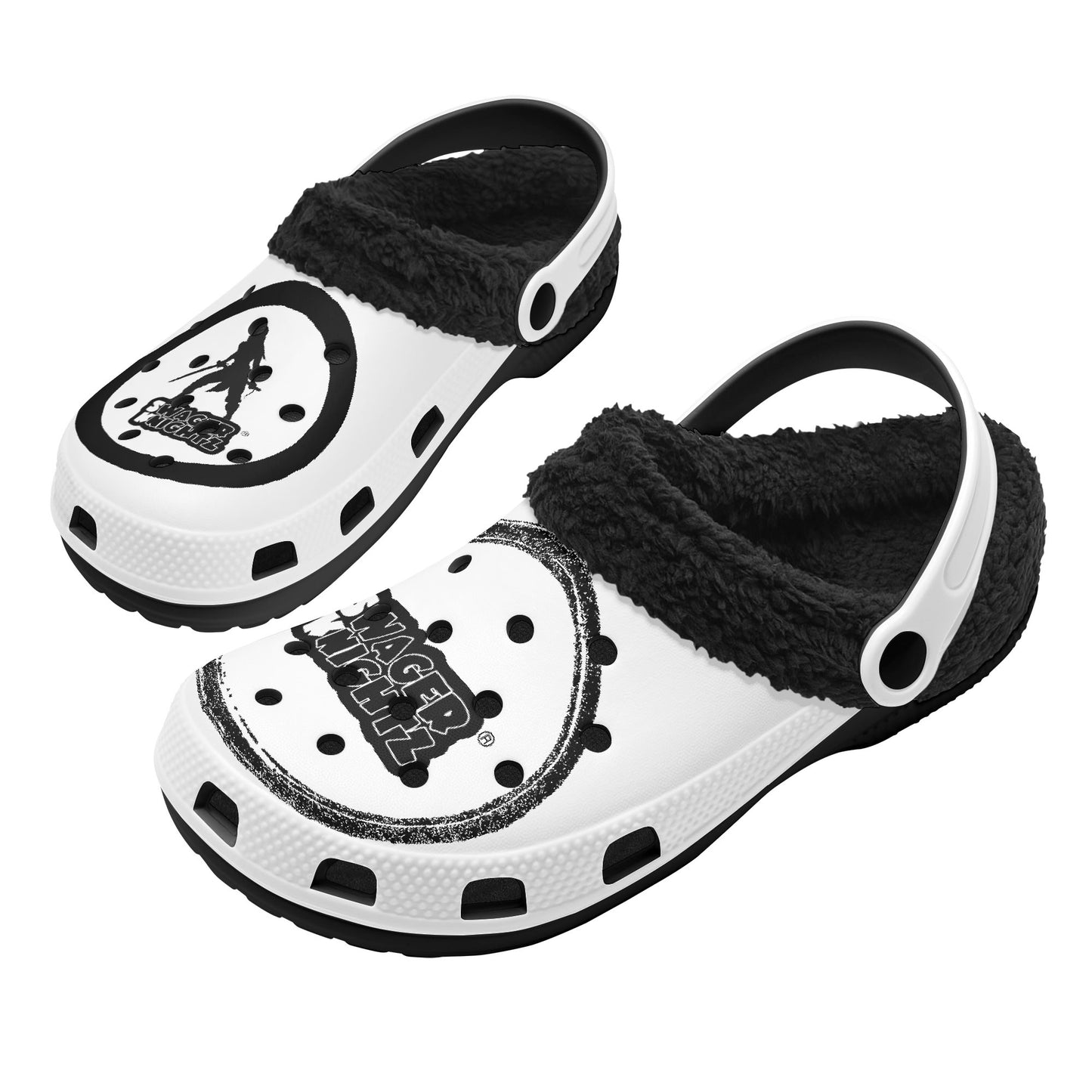 Blk & White Fur Lined Garden Slippers