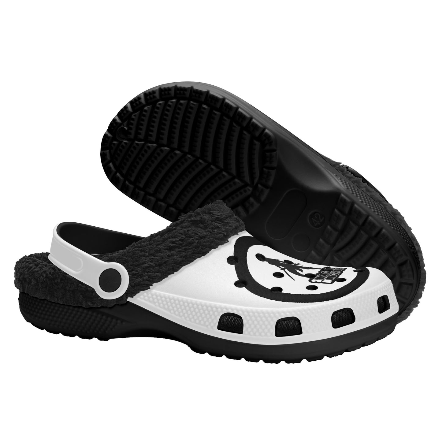 Blk & White Fur Lined Garden Slippers
