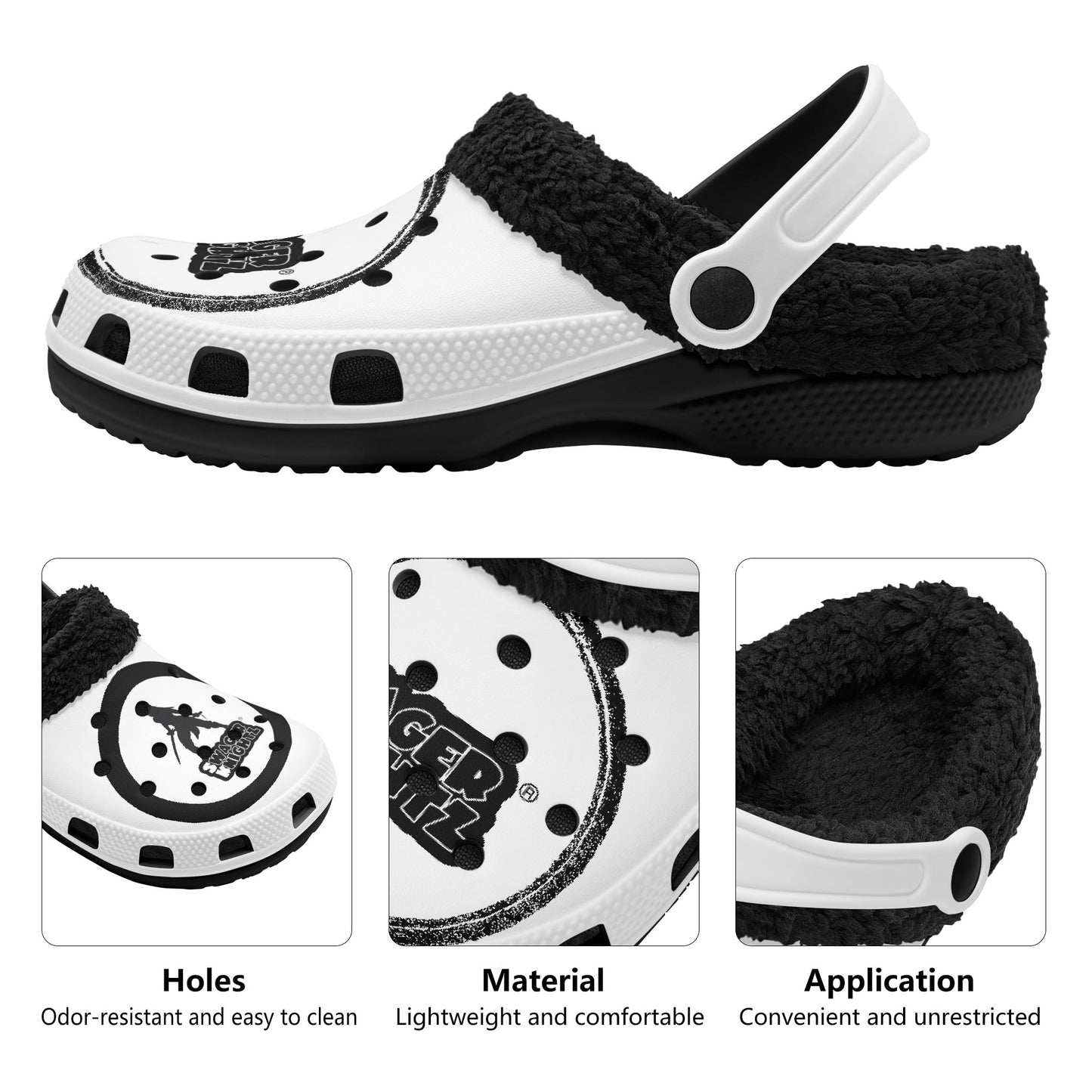 Blk & White Fur Lined Garden Slippers