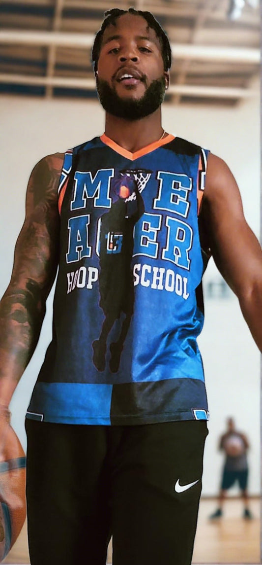 "Moe Ager Hoop School" Blue Berry Jersey