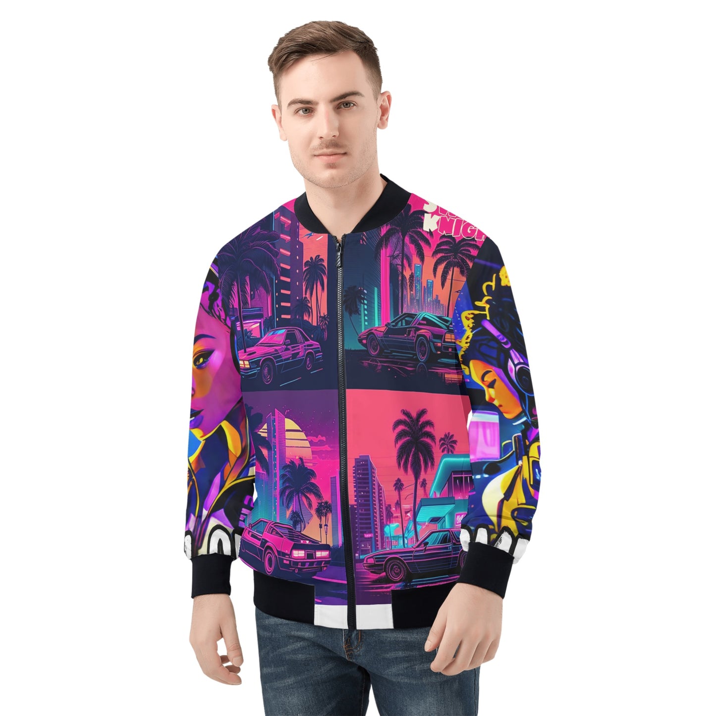 ‘Neon Vice City Swager Knightz’ Men's Bomber Jacket