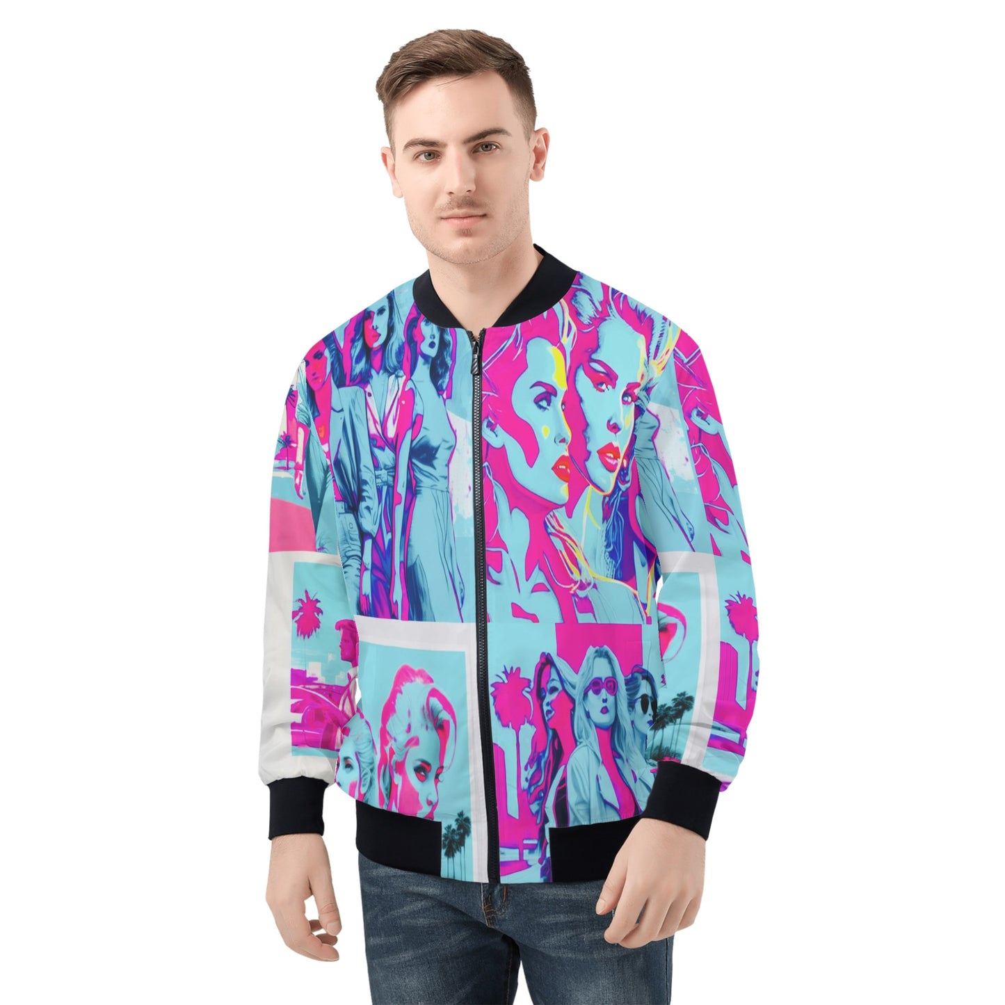 ‘Light Blue Vice City Swager Knightz’ Men's Bomber Jacket