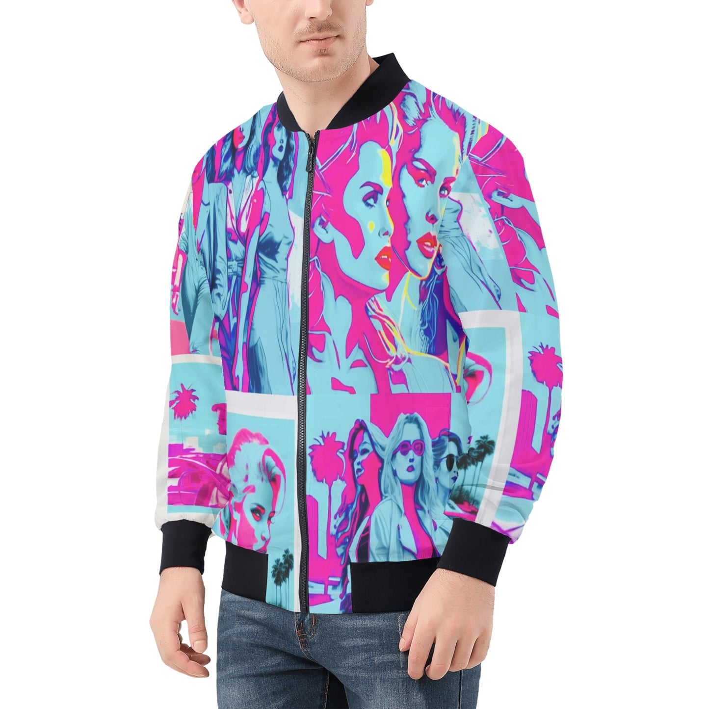 ‘Light Blue Vice City Swager Knightz’ Men's Bomber Jacket