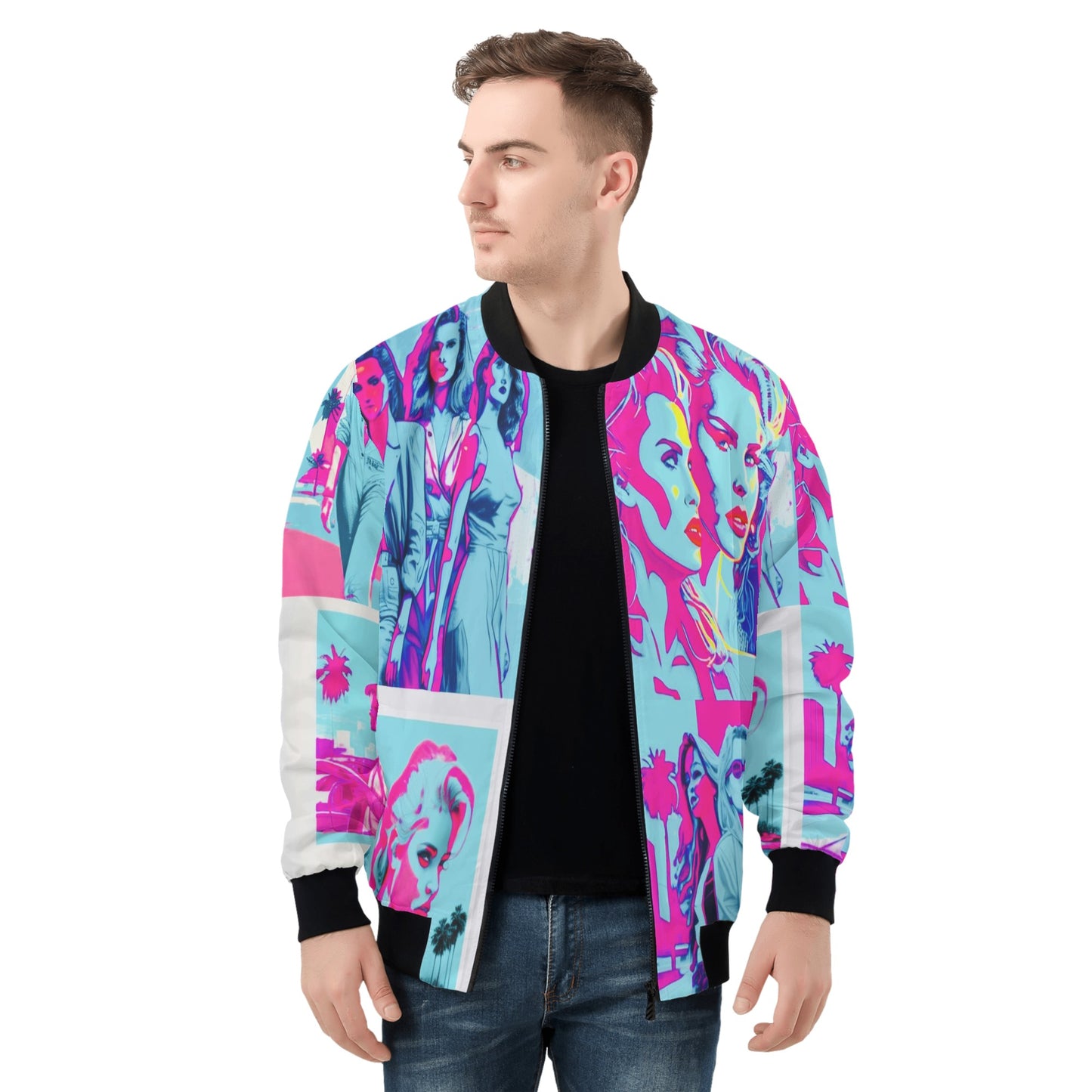 ‘Light Blue Vice City Swager Knightz’ Men's Bomber Jacket