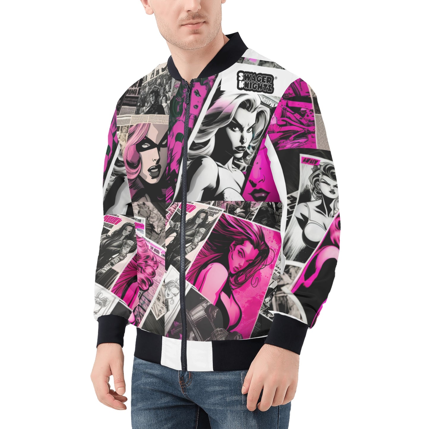 Swager Knightz Black & Pink Men's Bomber Jacket