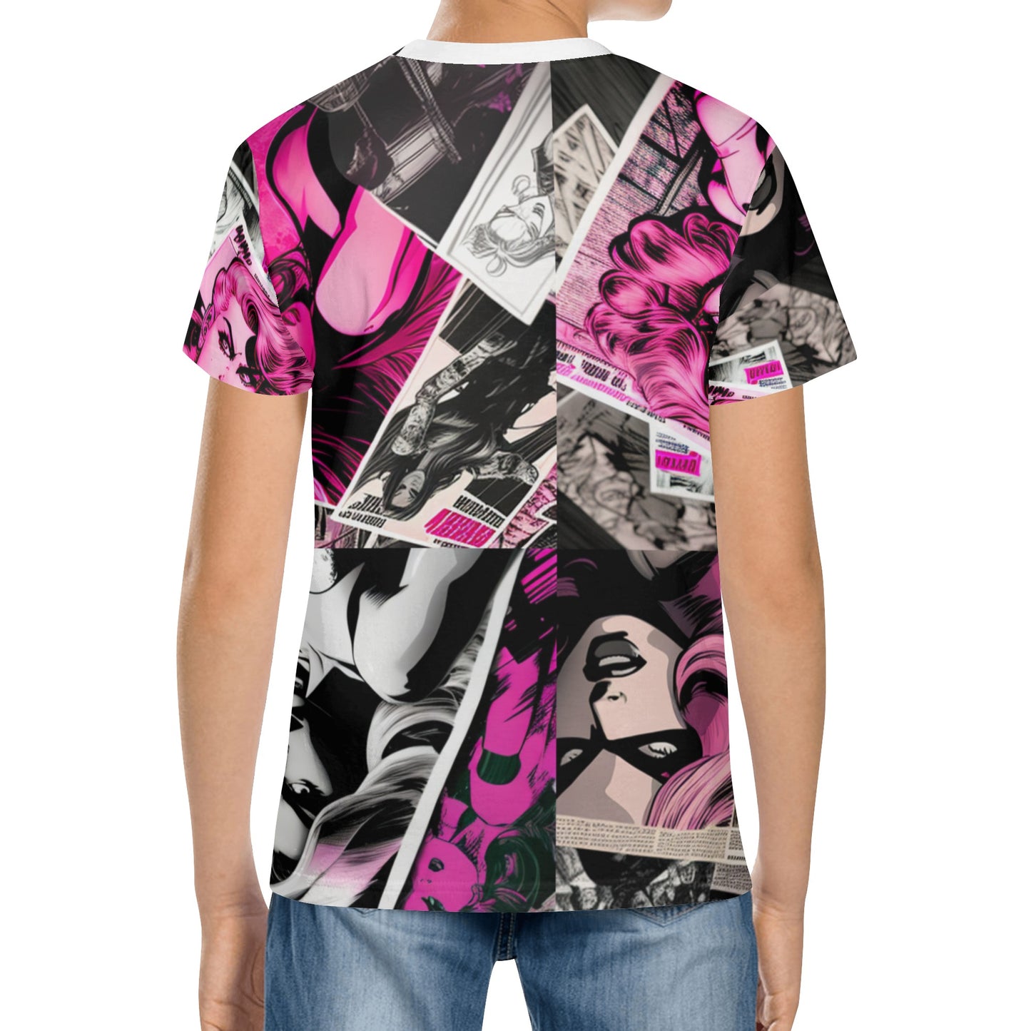 Sk Black & Pink Kids All Over Print Short Sleeve T-Shirt