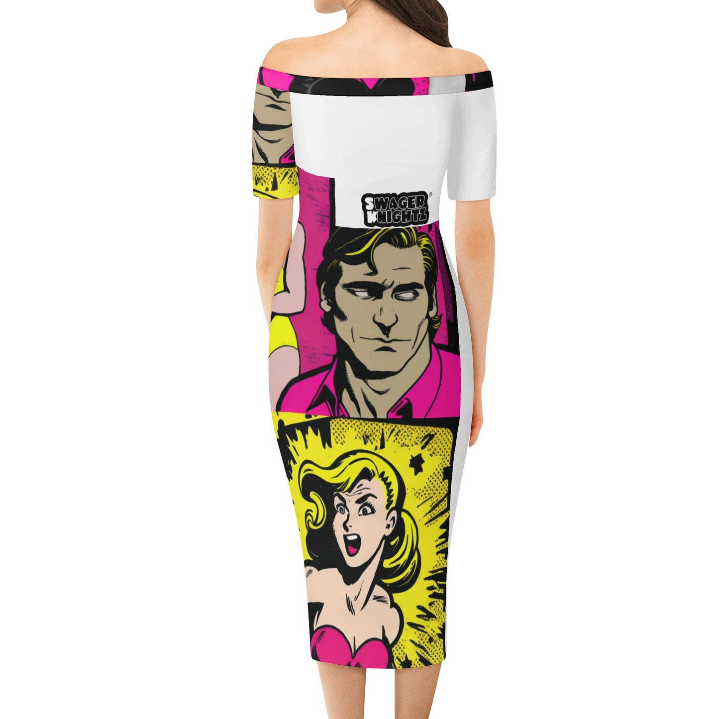 Sk Comic Book Women's Off The Shoulder Office Lady Dress