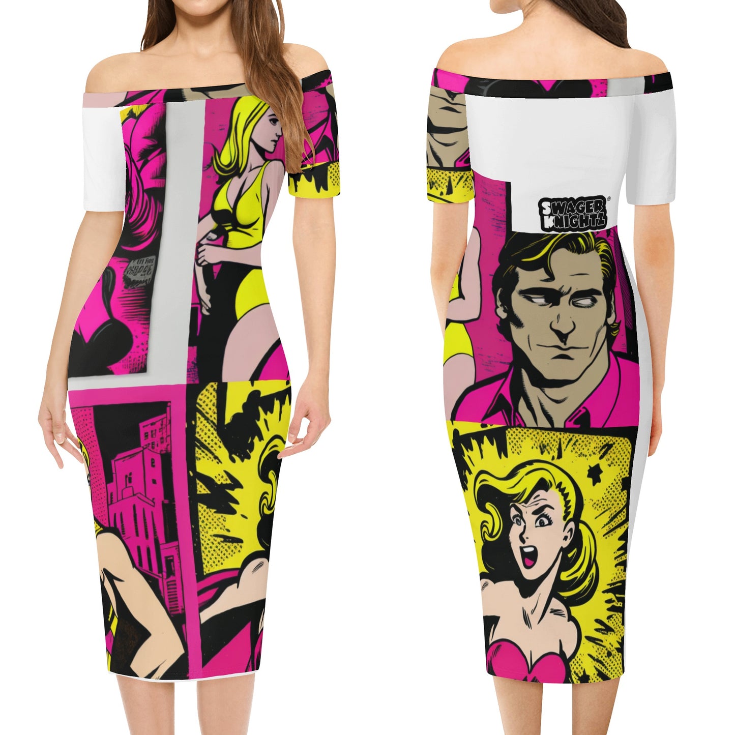 Sk Comic Book Women's Off The Shoulder Office Lady Dress