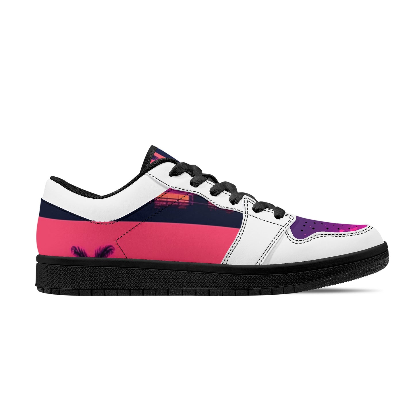 'Vice City Swager Knightz' Men's Black Low Top Leather Sneakers