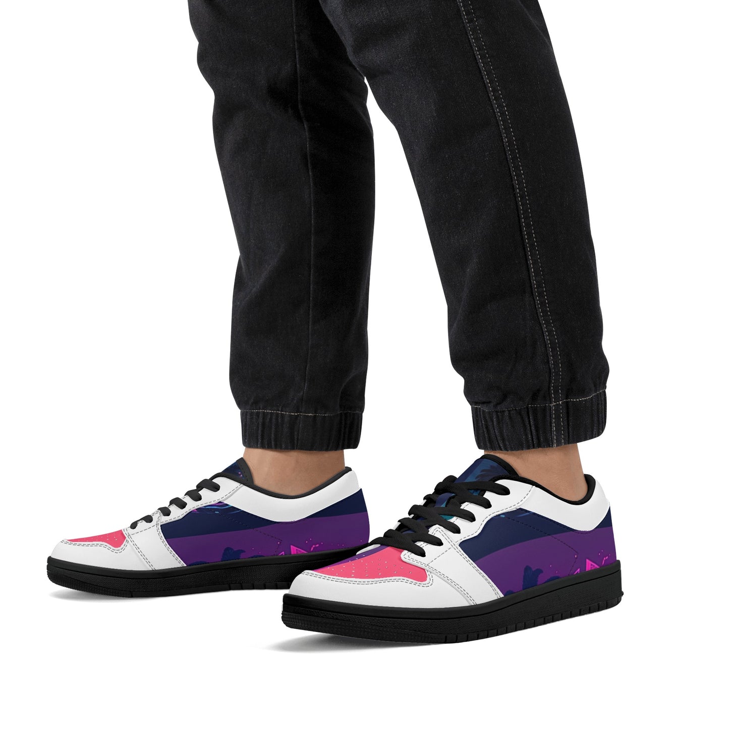 'Vice City Swager Knightz' Men's Black Low Top Leather Sneakers