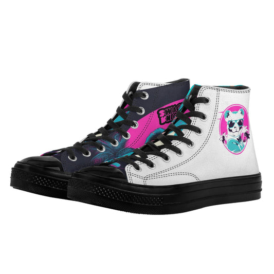 'Sk Panda Pull up Squad' Black High Top Canvas Shoes