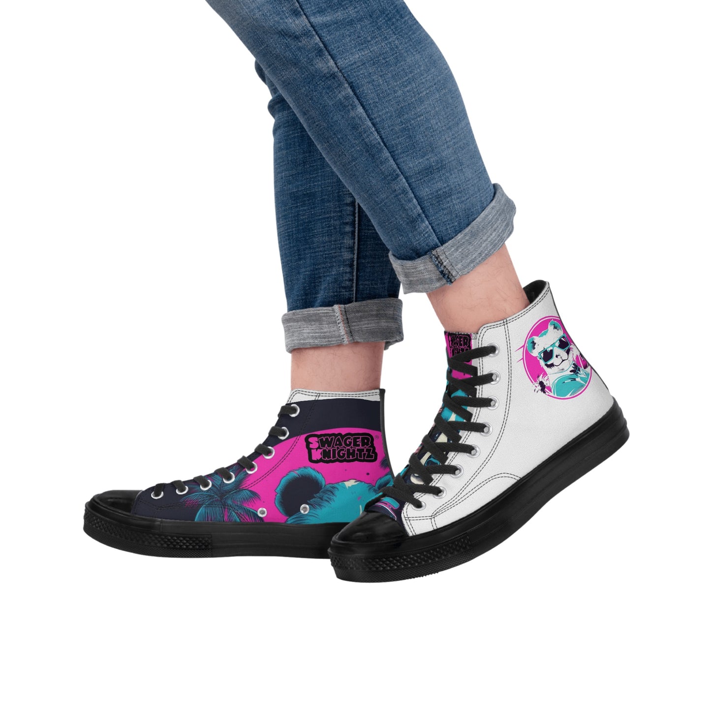 'Sk Panda Pull up Squad' Black High Top Canvas Shoes