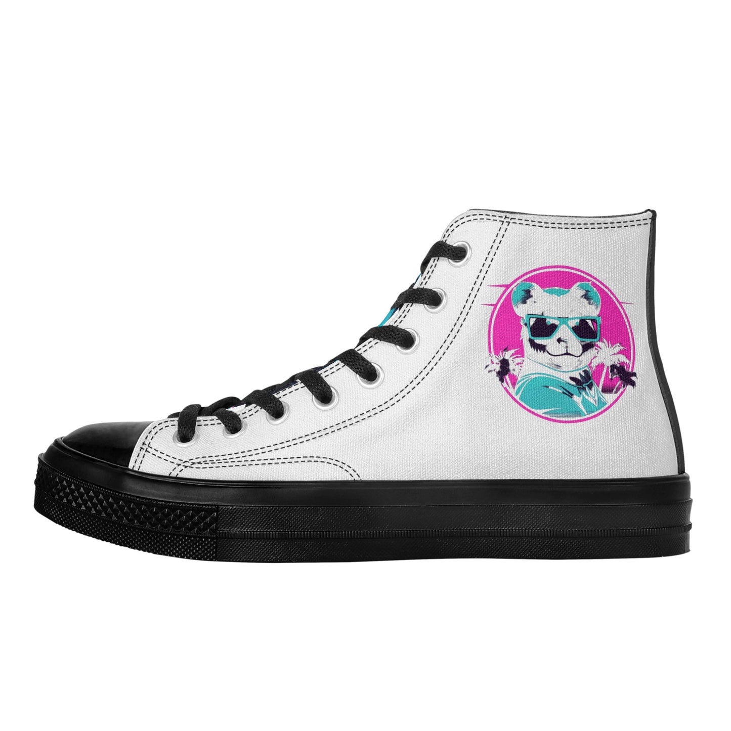 'Sk Panda Pull up Squad' Black High Top Canvas Shoes