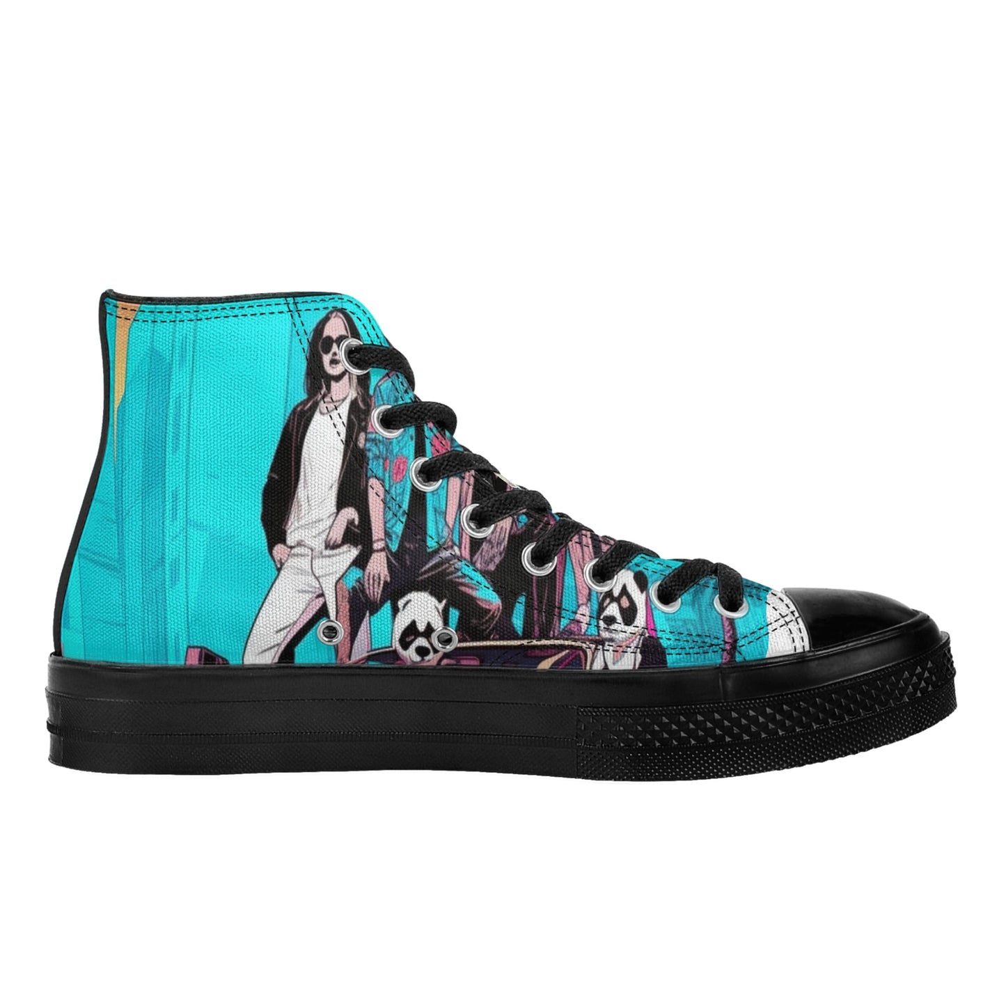 'Sk Panda Pull up Squad' Black High Top Canvas Shoes