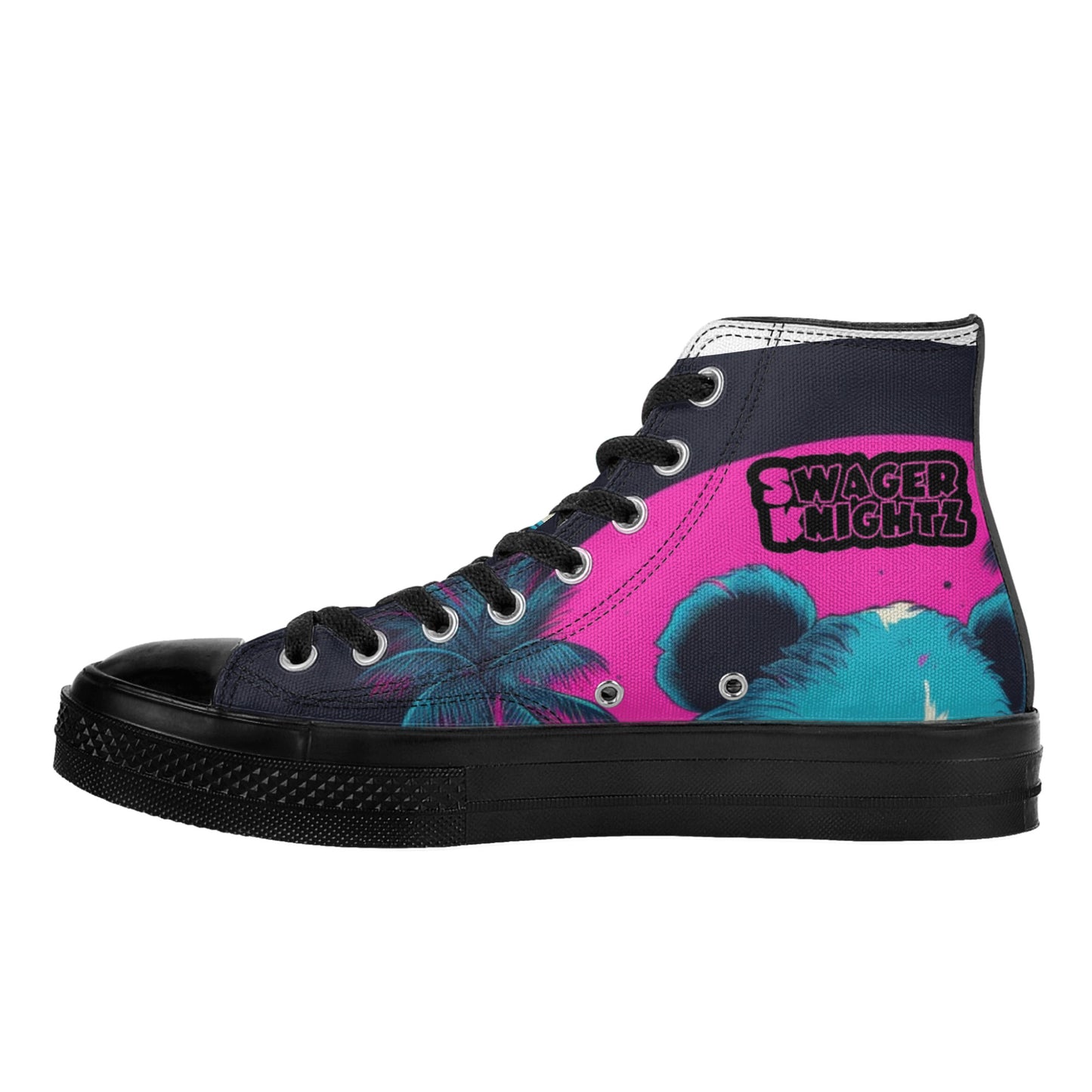 'Sk Panda Pull up Squad' Black High Top Canvas Shoes