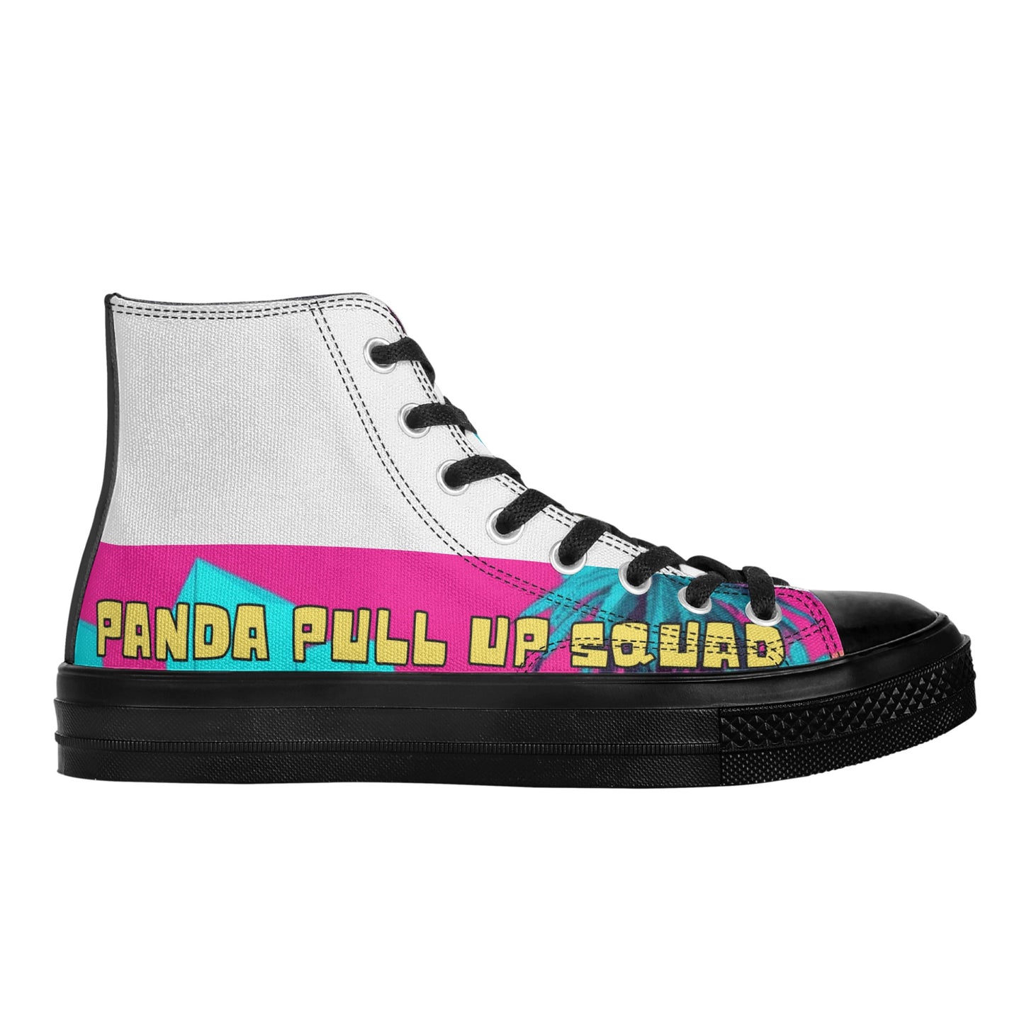 'Sk Panda Pull up Squad' Black High Top Canvas Shoes