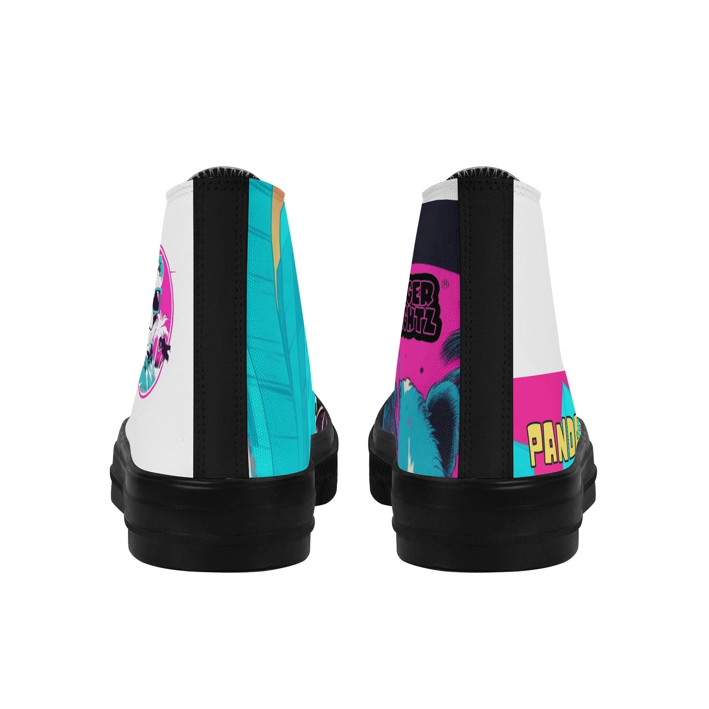 'Sk Panda Pull up Squad' Black High Top Canvas Shoes