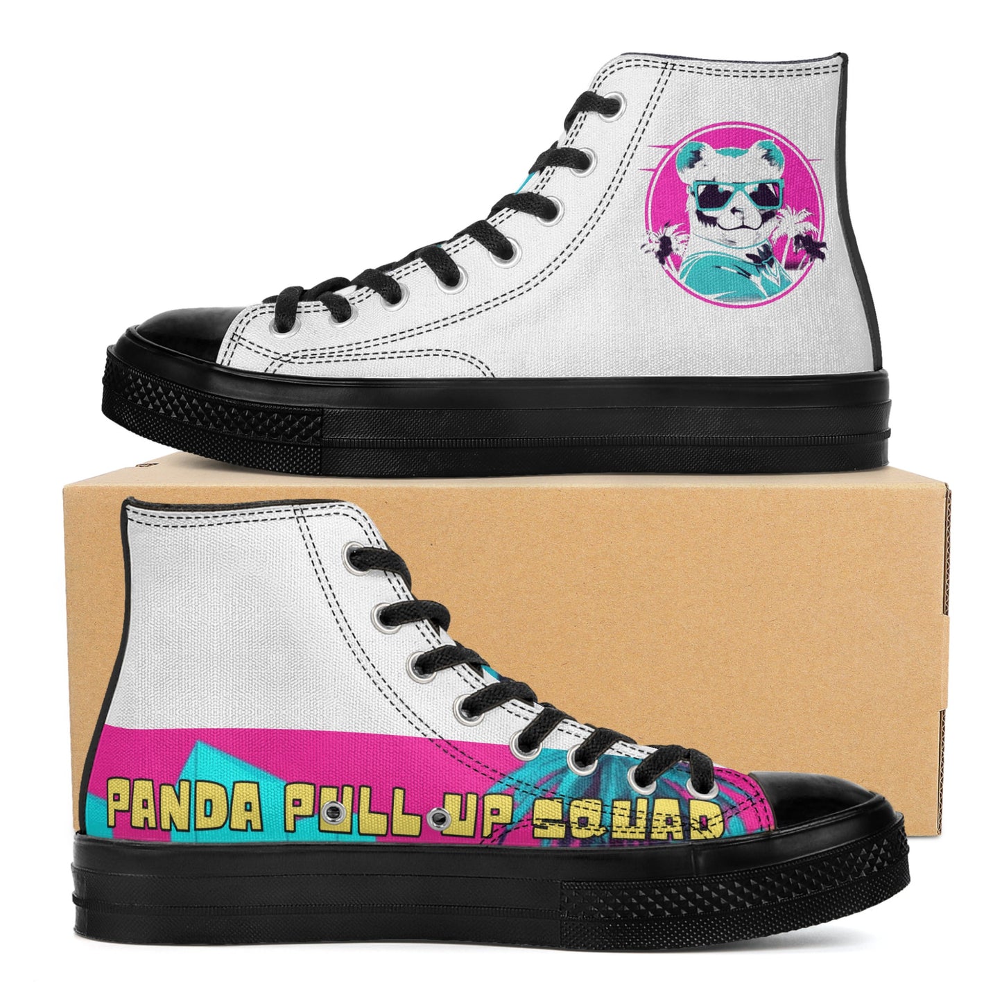 'Sk Panda Pull up Squad' Black High Top Canvas Shoes